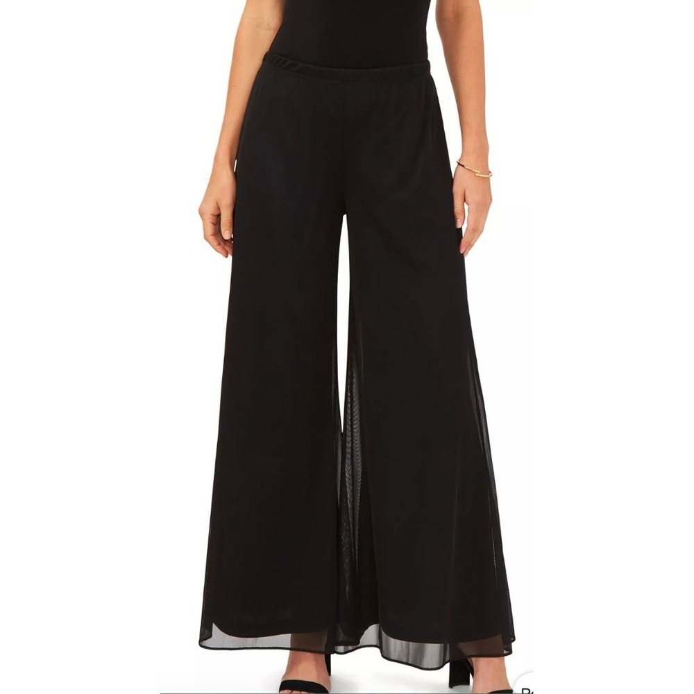 MSK Womens Wide Leg Pants M Black Sheer Mesh Flowy Palazzo Dressy Evening Chic